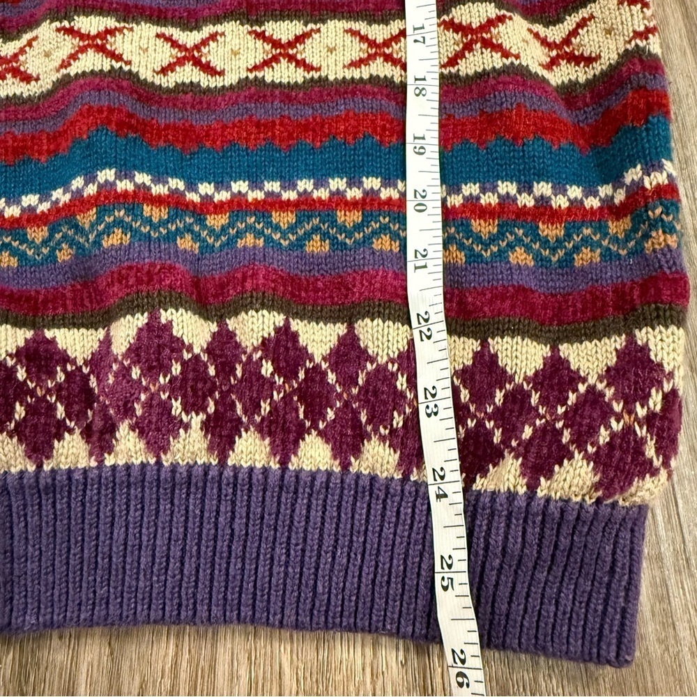 Vtg Jantzen Sweater Women’s Med Purple Blue Fall Fair Isle Colorful Artsy Retro - Picture 7 of 8